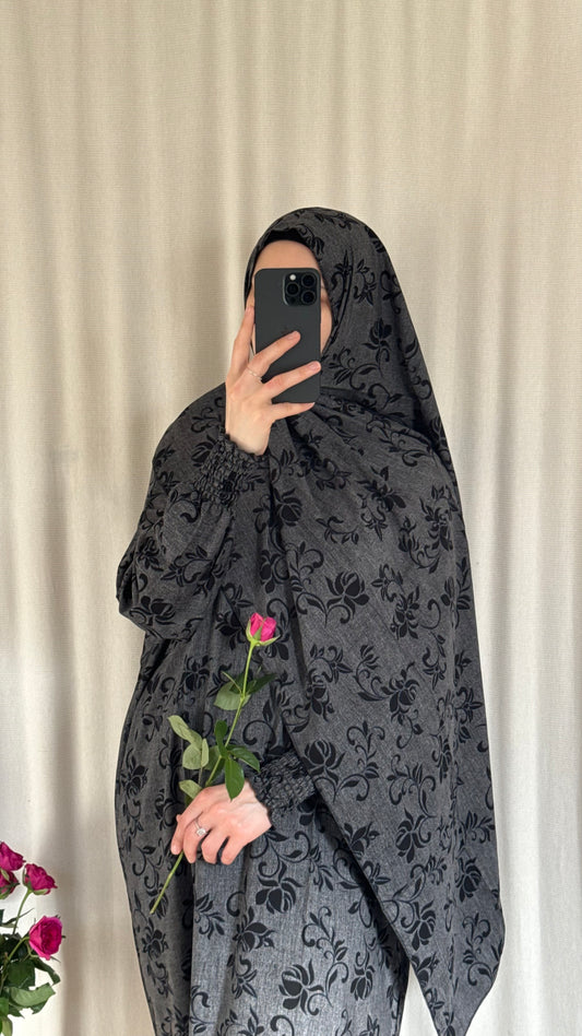 Grey Prayer Dress with Attached and Separate Hijab | Full Coverage Salah Dress for Namaz |
Breathable Cotton Salah Dress in 3 width Size | Lightweight Prayer Abaya