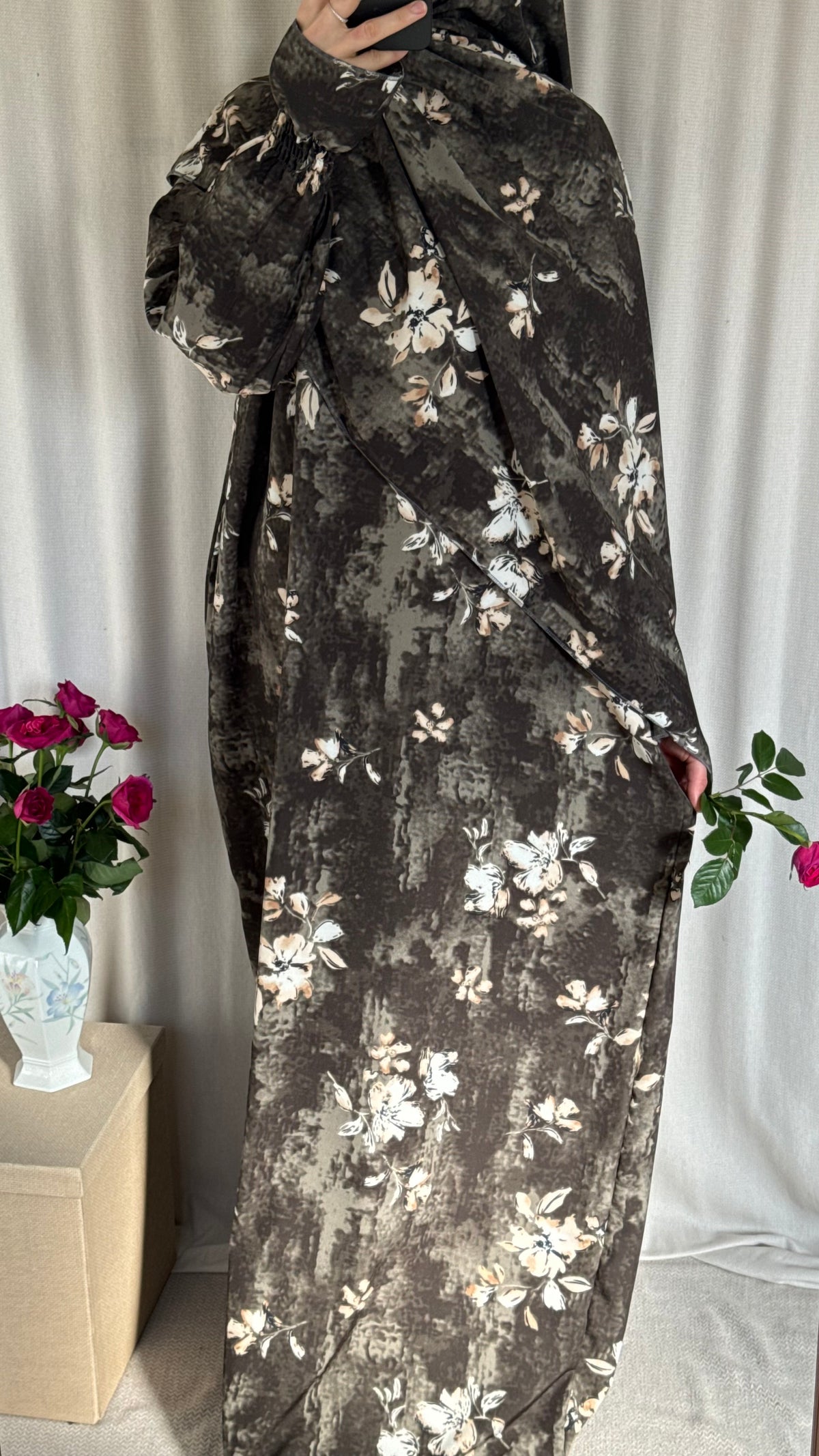 Grey Prayer Dress with Attached and Separate Hijab | Full Coverage Salah Dress for Namaz |
Salah Dress in 3 width Size | Lightweight Prayer Abaya