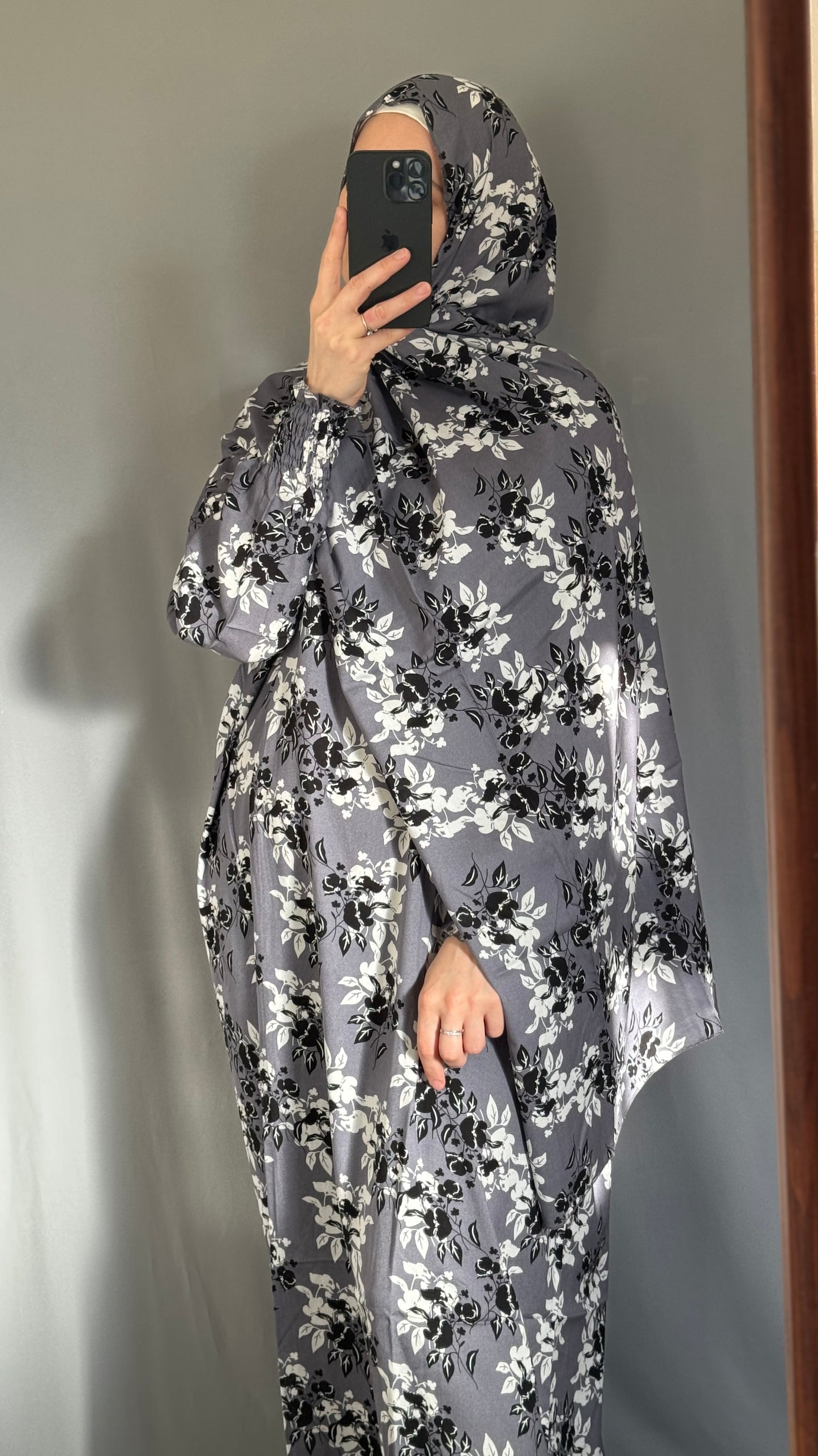 Floral Grey Prayer Dress, Prayer Jilbab, Prayer Abaya, Two Piece Prayer dress muslim, Salah dress, Prayer set, Prayer outfit, Prayer clothes woman, Muslim Prayer dress, Islamic gift