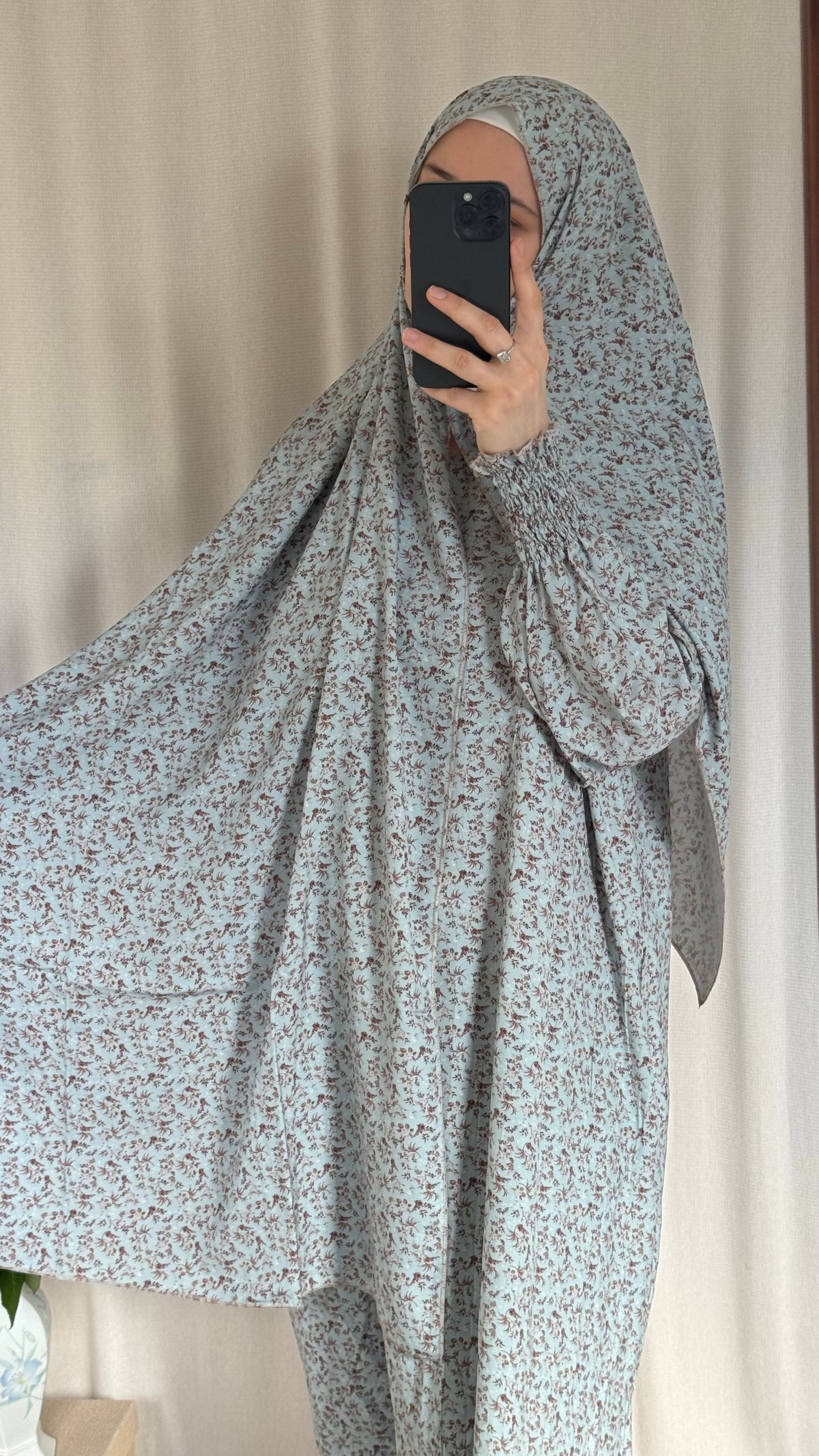 Blue Prayer Dress with Attached and Separate Hijab | Full Coverage Salah Dress for Namaz |
Breathable Cotton Salah Dress in 3 width Size | Islamic Prayer Clothes