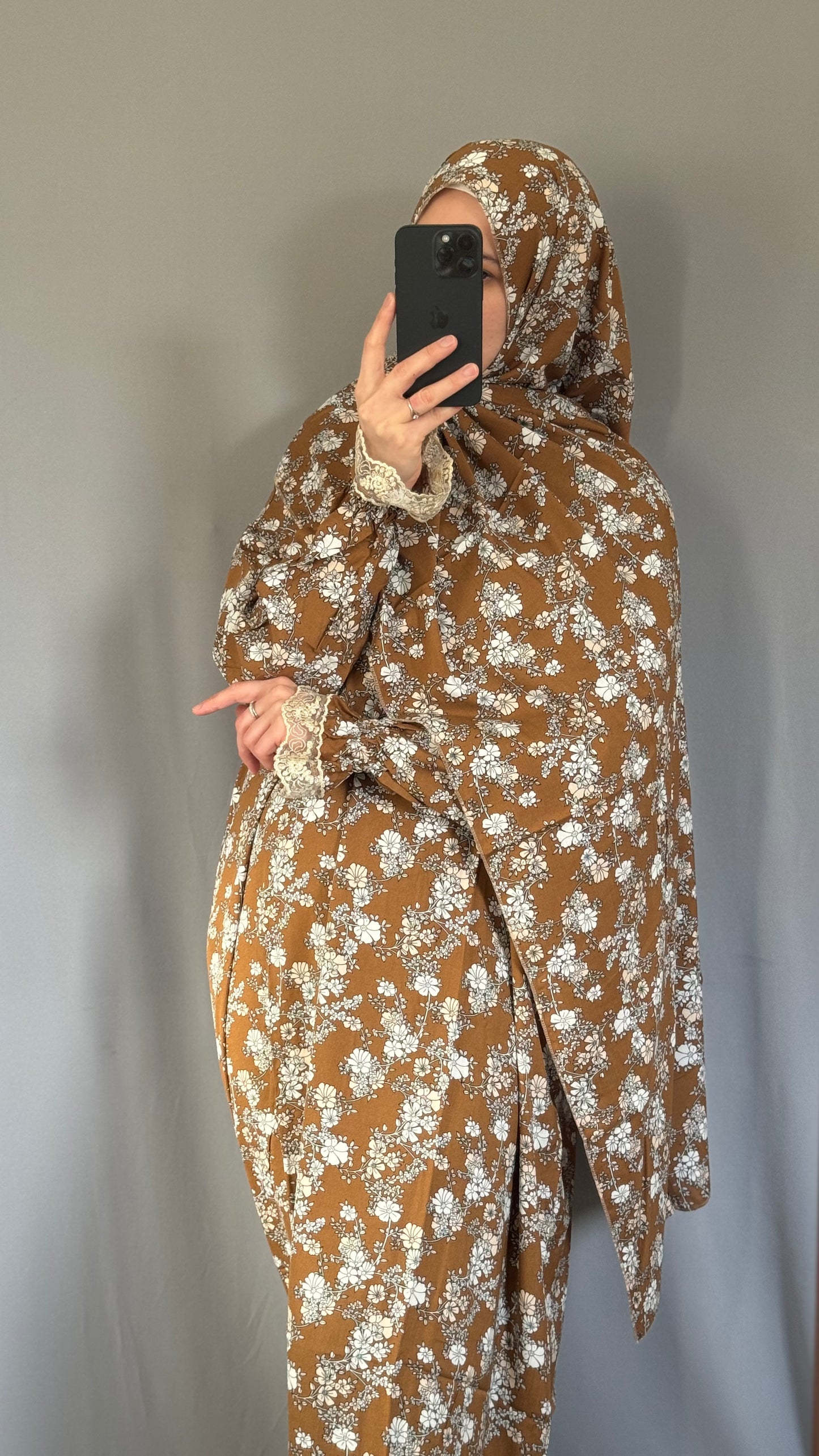 Floral Mustard Prayer Dress / Overhead Abaya / Prayer Abaya Set / Prayer Dress for Woman / Prayer Clothes Muslim / Prayer Gown / Prayer Outfit/ Salah Dress / Namaz Dress