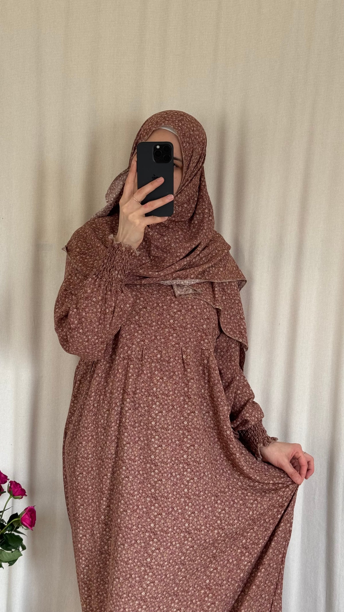 Dusty Pink Cotton Prayer Dress - with gathers under chest