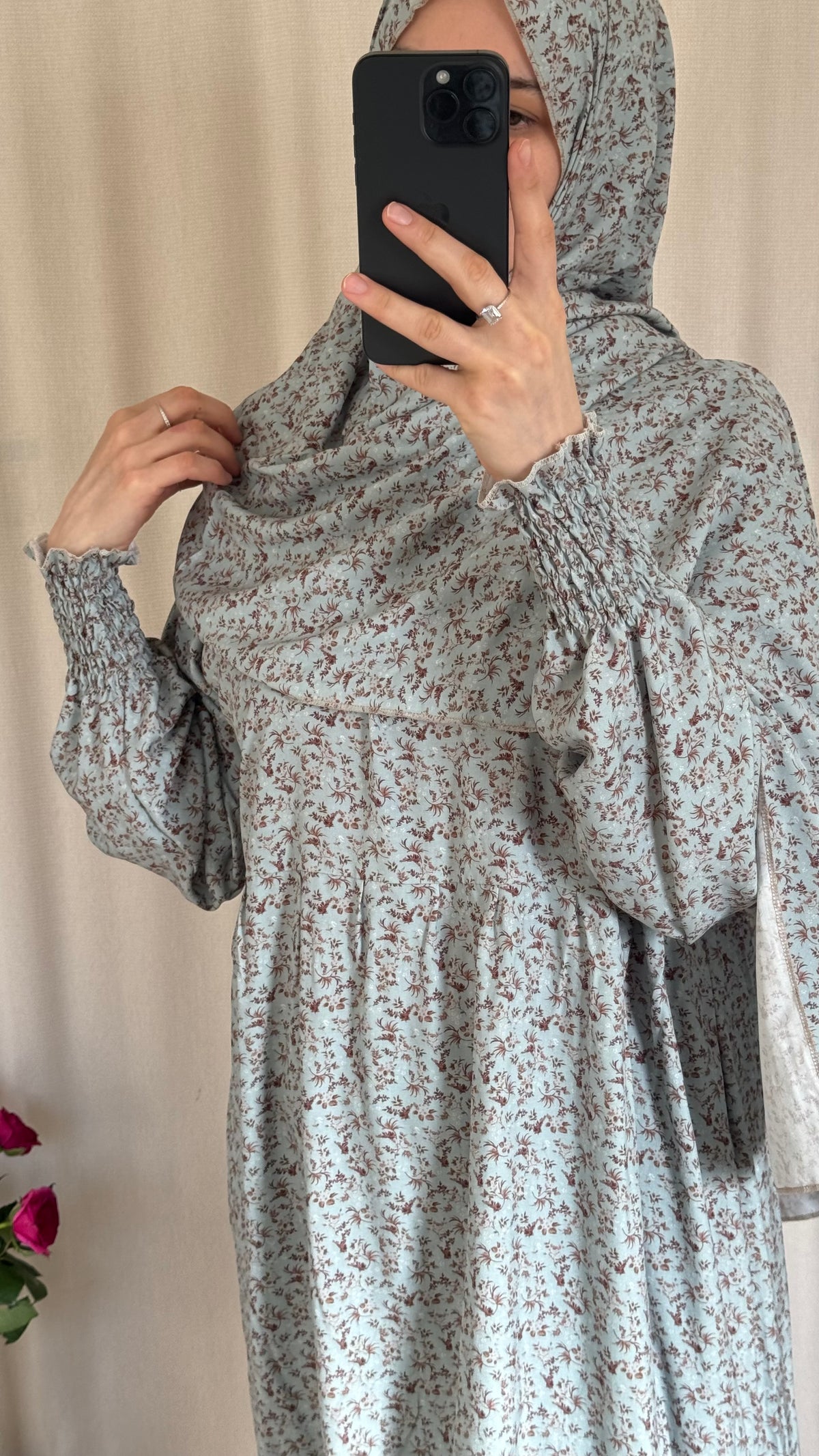 Blue Cotton Prayer Dress - with gathers under chest