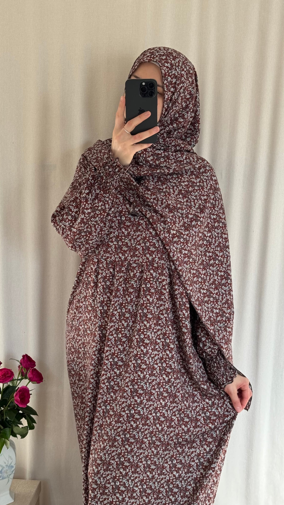 Brown Cotton Prayer Dress - with gathers under chest (Copy)