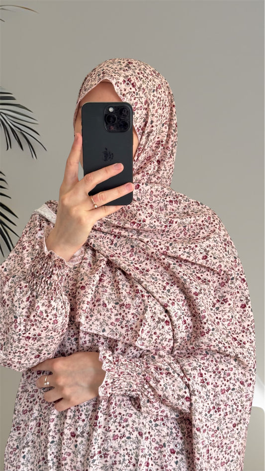 Pink Prayer Hijab, Elegant Prayer Dress, Prayer Outfit, Maxi Dress, Khimar, Islamic Dress, Prayer Abaya, Prayer set, Islamic gift, Abaya & Hijab, White Abaya