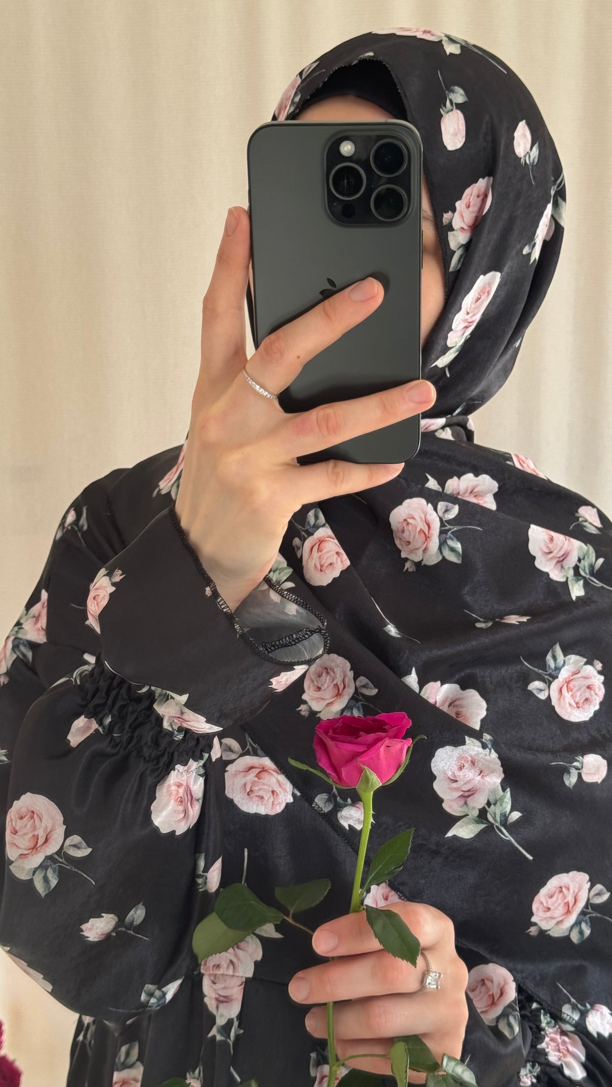 Floral Silk Abaya - Elegant Full-Length Modest Prayer Dress | Soft Lightweight Islamic Prayer Wear