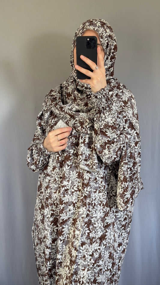 Floral Cotton Muslim Prayer Dress Set – Modest Ramadan Outfit with Hijab, Abaya & Salah Dress for Women | Islamic Gift Idea