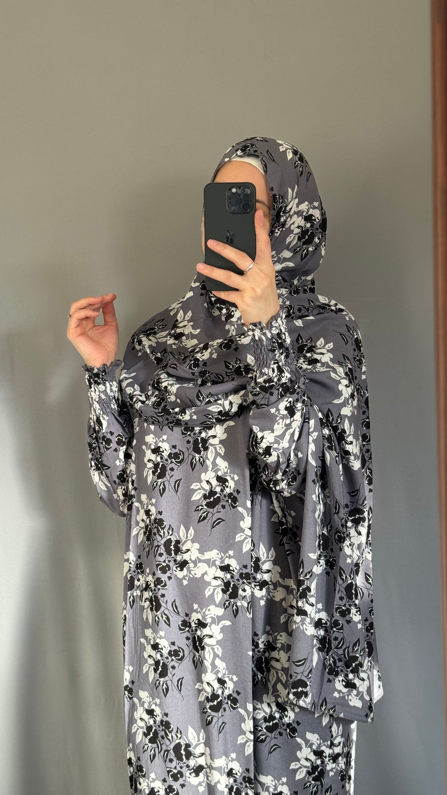Floral Grey Prayer Dress, Prayer Jilbab, Prayer Abaya, Two Piece Prayer dress muslim, Salah dress, Prayer set, Prayer outfit, Prayer clothes woman, Muslim Prayer dress, Islamic gift