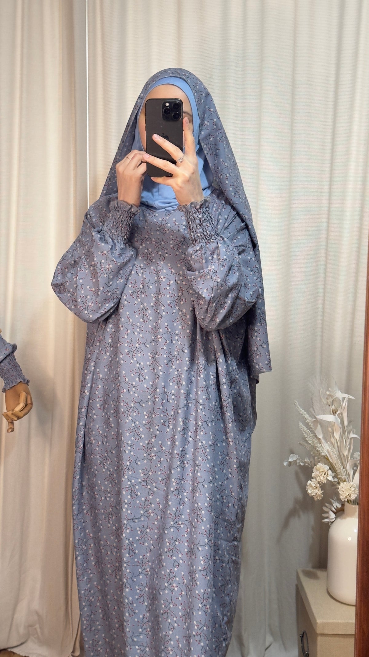 Light Blue One Piece Prayer dress with Built In Jersey Bonnet, Prayer Abaya with integrated Hijab, Salah dress, Prayer set, Prayer outfit,Prayer clothes for women, Islamic Prayer dress, Ramadan Abaya