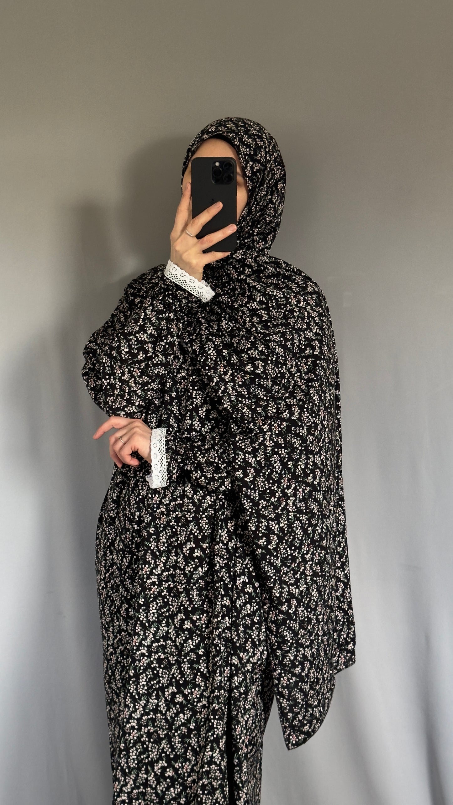Floral Black Cotton Prayer Dress, Prayer clothes for women, Islamic Prayer dress, Prayer Outfit, Prayer Set, Prayer Hijab, Salah dress, Islamic Gift, Muslim clothing, Prayer abaya