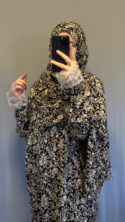 Black with Golden Cotton Prayer Dress, Prayer clothes for women, Islamic Prayer dress, Prayer Outfit, Prayer Set, Prayer Hijab, Salah dress, Islamic Gift, Muslim clothing, Ramadan Dress