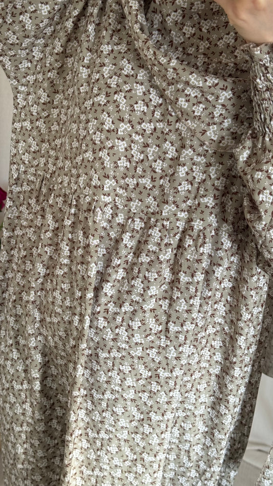Green Cotton Prayer Dress - with gathers under chest