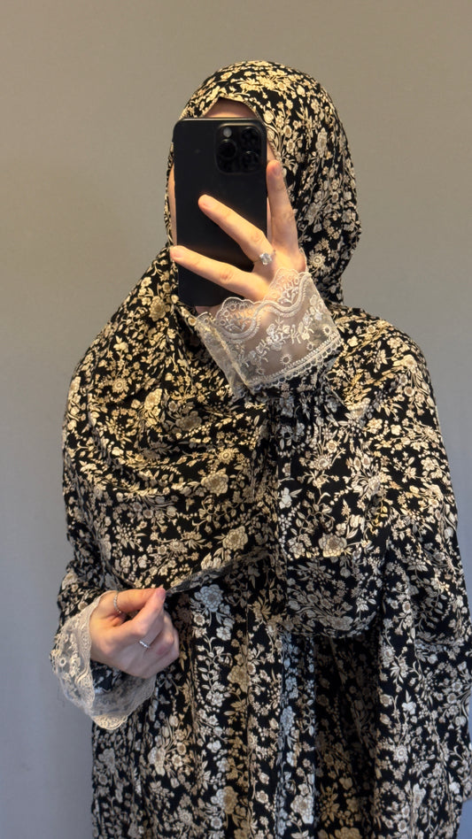 Black with Golden Cotton Prayer Dress, Prayer clothes for women, Islamic Prayer dress, Prayer Outfit, Prayer Set, Prayer Hijab, Salah dress, Islamic Gift, Muslim clothing, Ramadan Dress